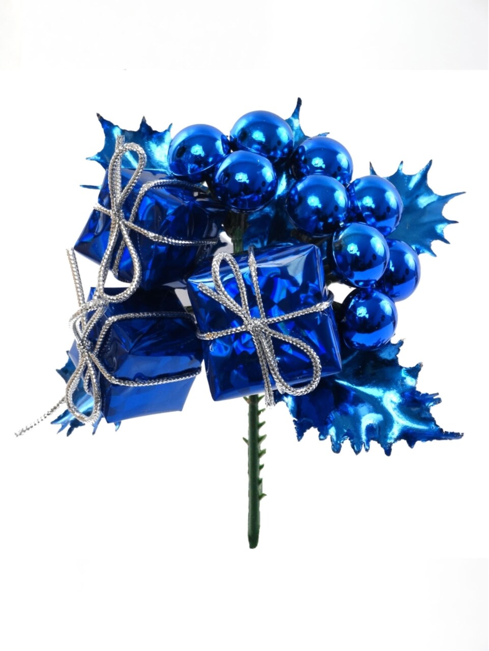 Blue Holly Pick w/ Boxes & Berries - Set of 6, Festive Holiday Accents, Christmas Decor for Wreaths & Arrangements - Perfect for Home, Office - 2024 Christmas Collection, Floral Home by Artificial Flowers